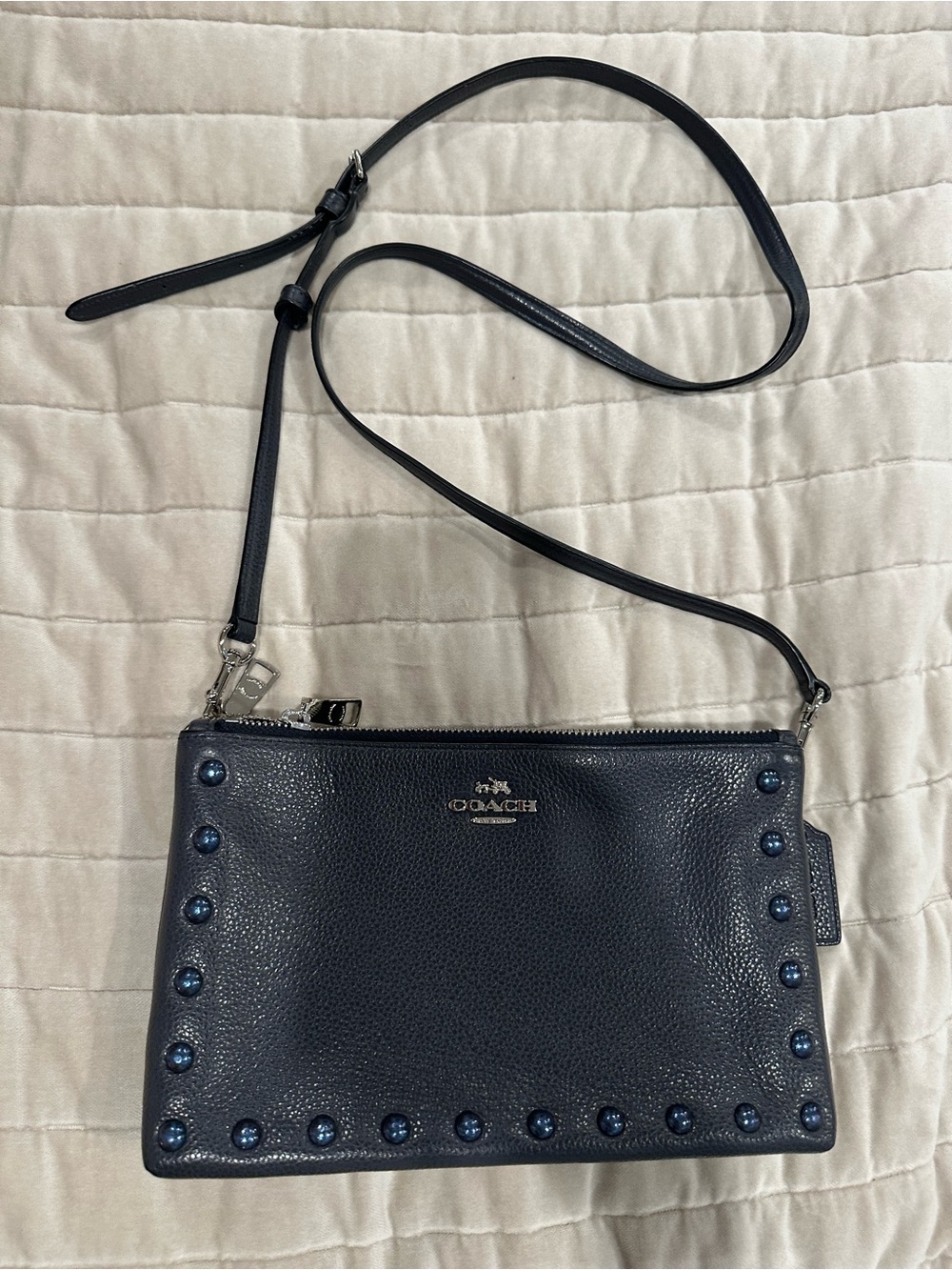 Coach Navy Lyla Rivet Pebbled Leather Studded Crossbody